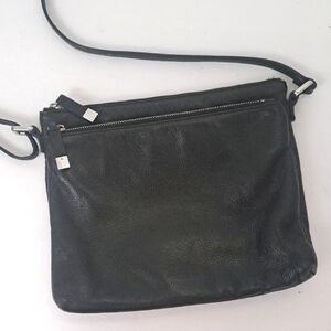 Margot Black Leather Double Zipper Pocket Medium Size Crossbody Bag